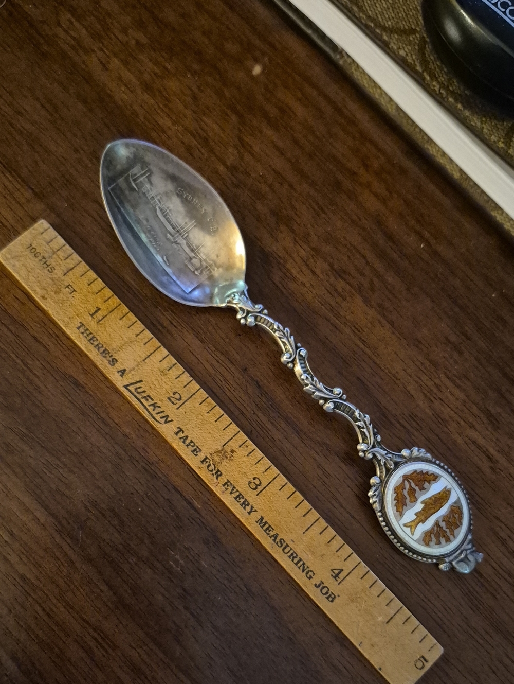 Ornate Sterling Decorative Spoon with Enamel Medallion